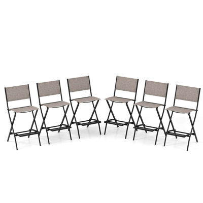 Set Of 6 Outdoor Bar Chair Folding Bar Height Stool With Metal Frame Coffee