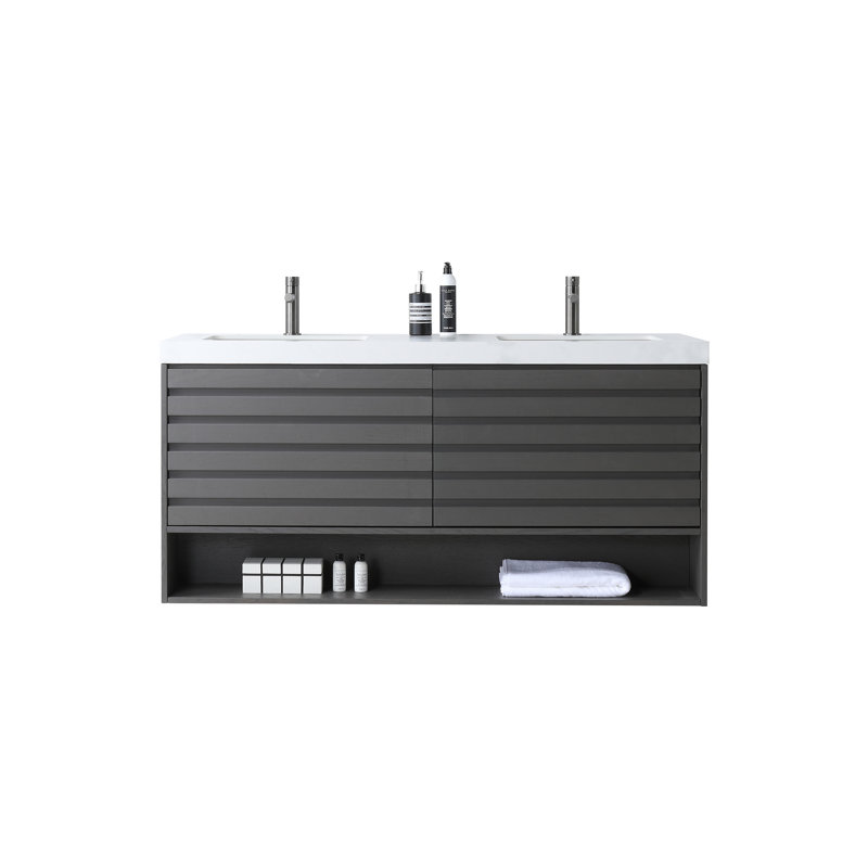 Matera 60" W Double Vanity, White, Charcoal