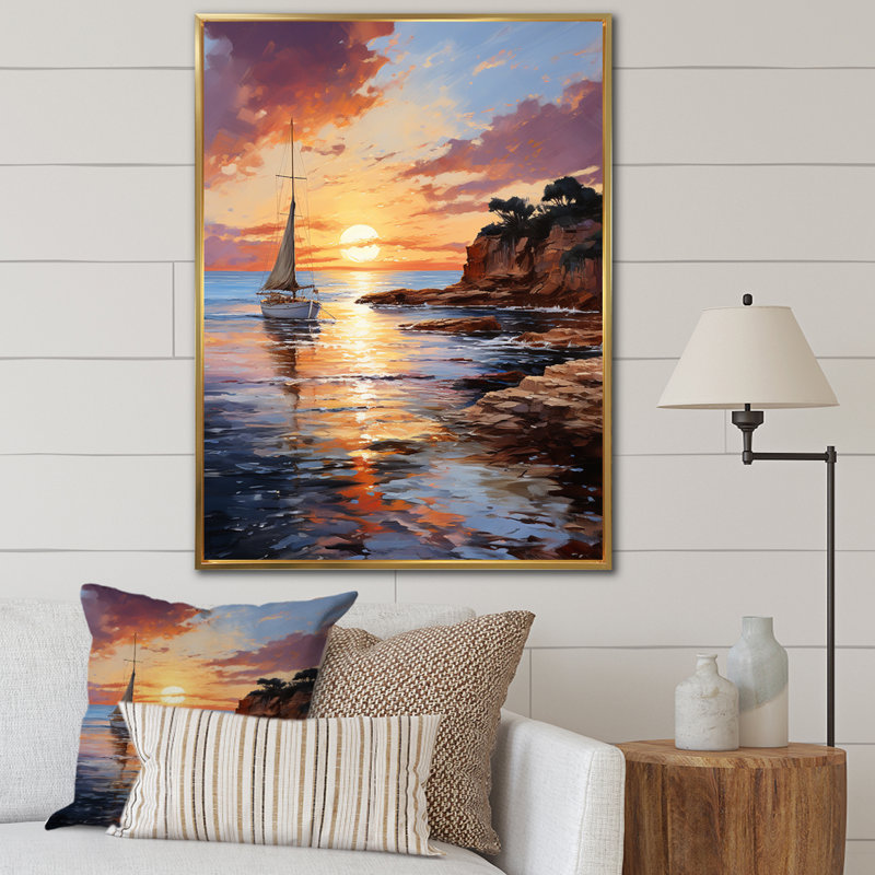 «Espagne Sunset at Ibizas I», reproduction d'art sur toile, H 32 po x l 24 po x P 1 po, Cadre flottant doré
