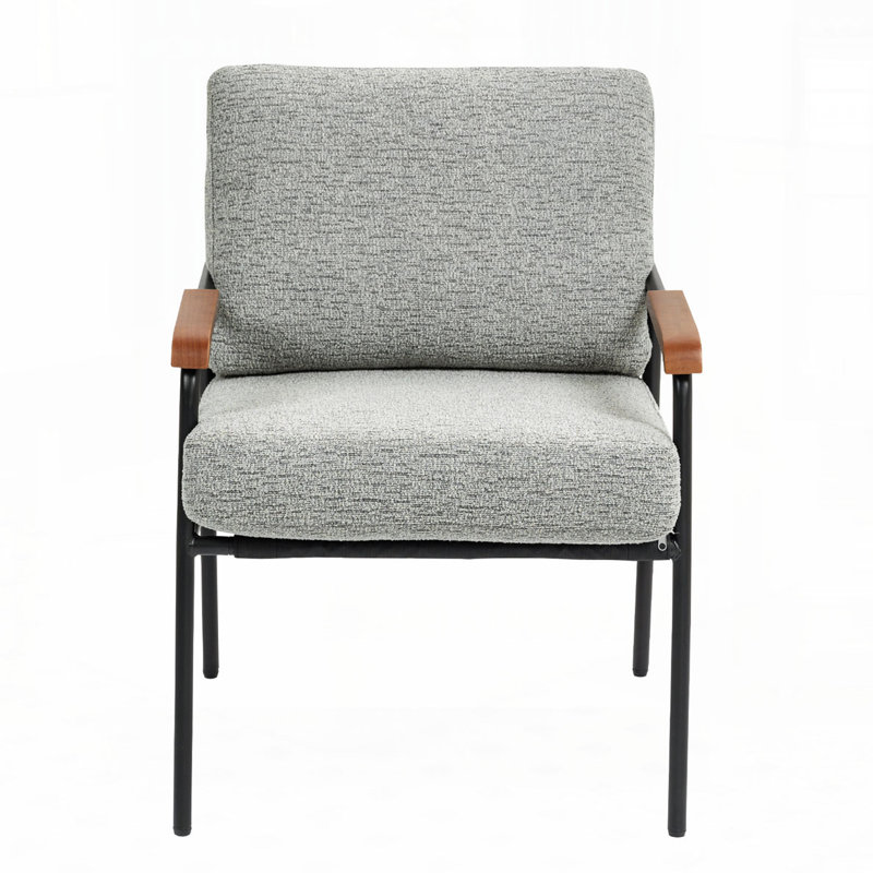 Metal Frame Upholstered Accent Armchair, Gray Fabric