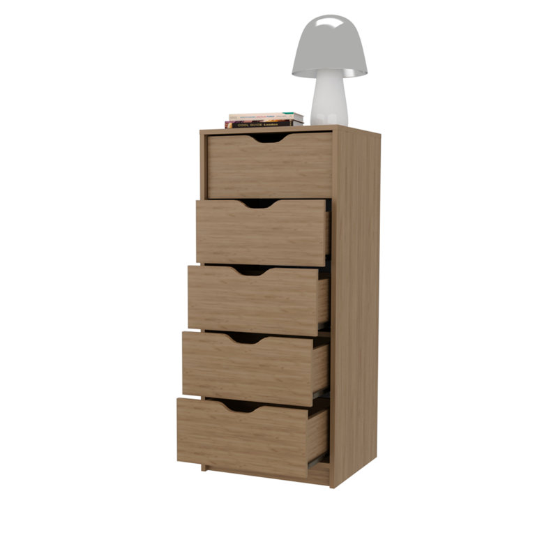 Commode mince à 5 tiroirs pour petits espaces - Commode en bois d'ingénierie moderne, beige