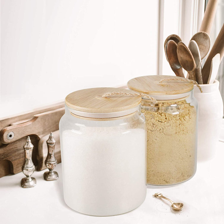 Borosilicate Glass Jars with Bamboo Lids. 6 Pc Set of Air Tight