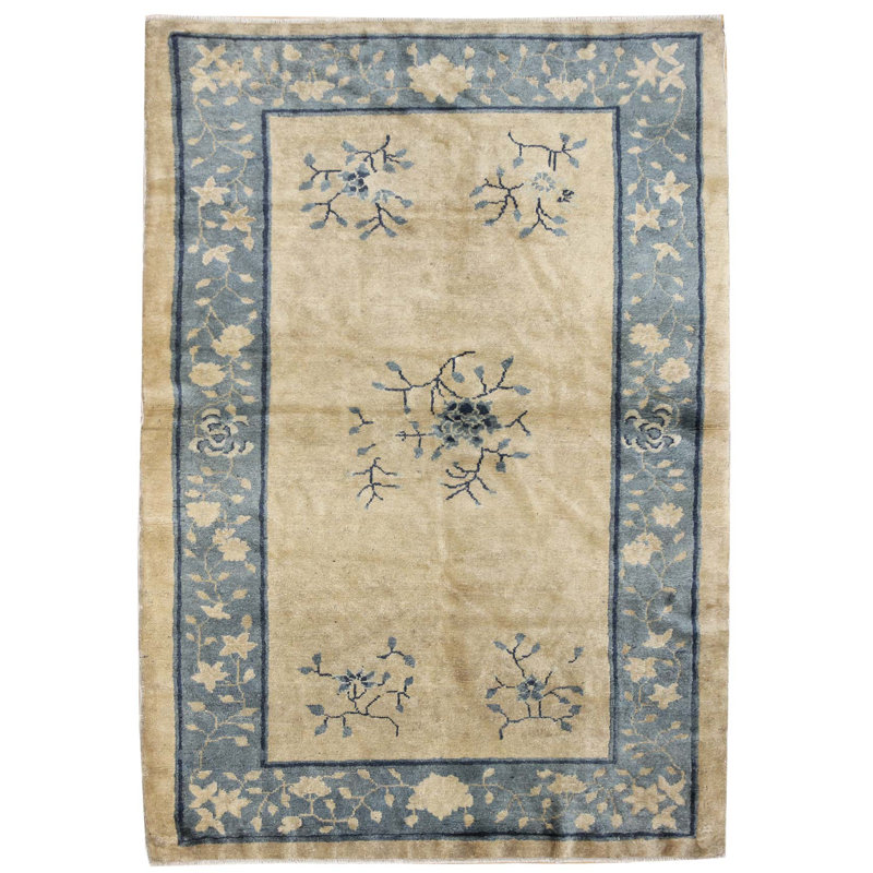 Tapis beige / bleu unique 4 pi x 6 pi 7 po Peking
