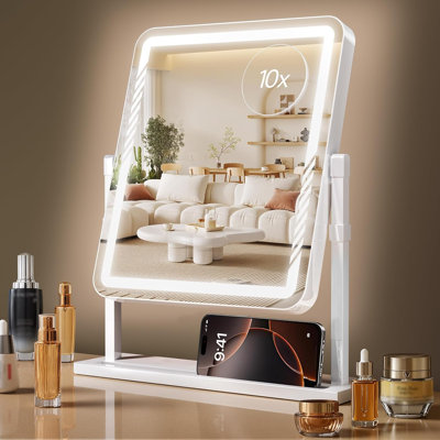 Vanity Mirror with Lights, Height-Adjustable & 360° Rotation, 1/10X Magnification