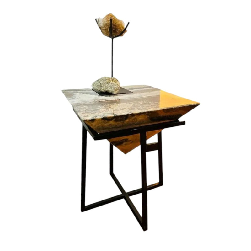 Gorgeous Raw Onyx Stone and Wrought Iron Foyer Table