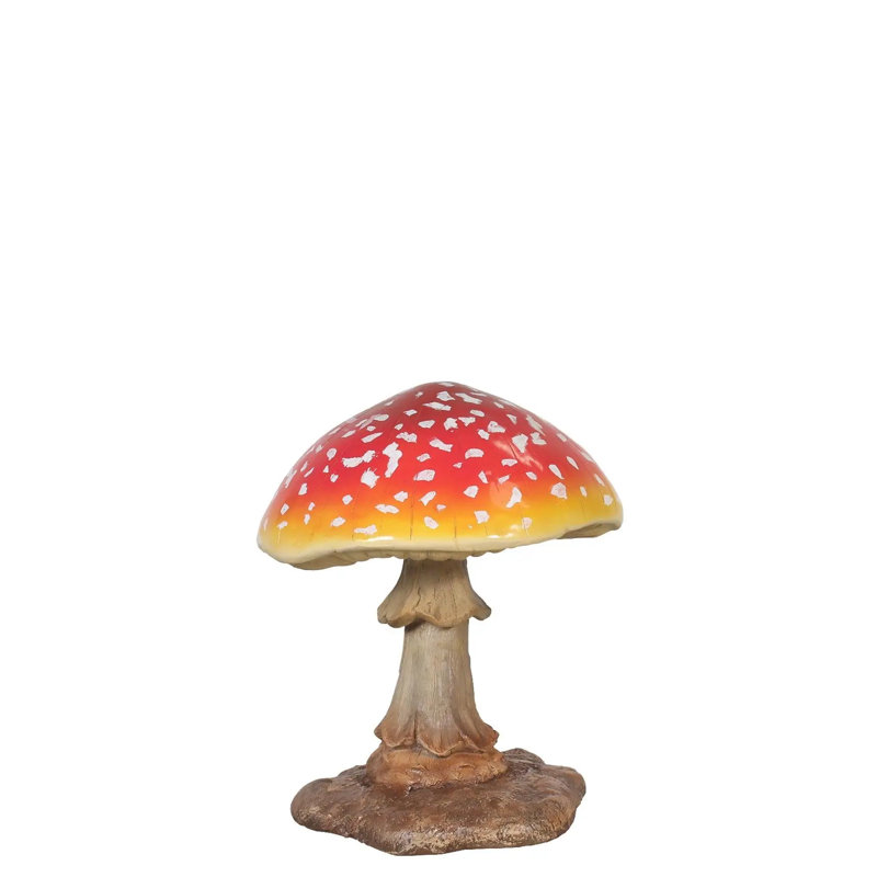 Small Mushroom Over Sized Statue, White/Gray/Red/Yellow/Tan