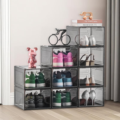 Shoe Storage Boxes 9 Pack Stackable Shoe Boxes US Size 13 Transparent