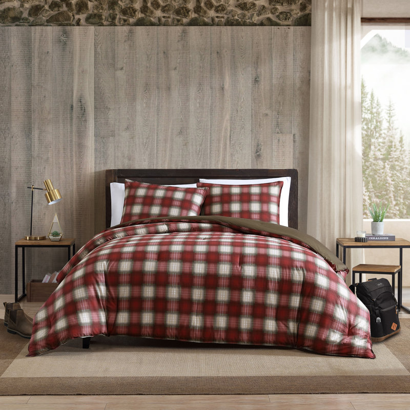 Eddie Bauer Navigation Plaid Cotton Reversible Comforter Set, Full / Queen Comforter + 2 Standard Shams