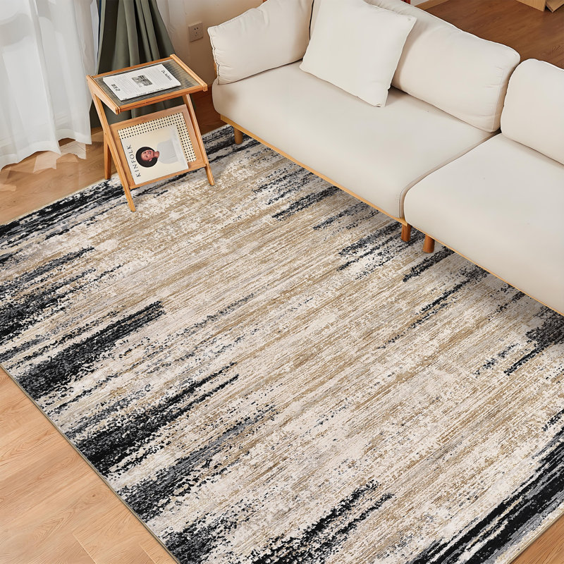 Area Rugs 9x12 Living Room Rug Modern Abstract Rug Machine Washable Large Soft Carpet Bedroom Non Slip Stain Resistant Mat for Farmhouse Nursery Home Office, Black
