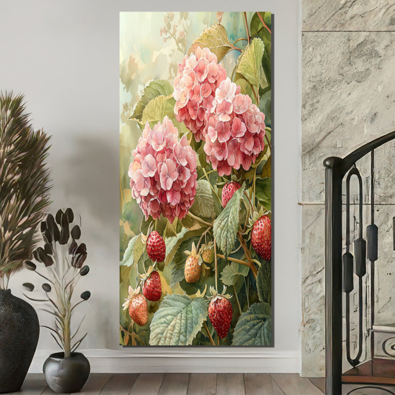 Hydrangeas in the Strawberry Patch - Hydrangea Wall Art, H 60 po x l 28 po, Toile tendue, Ne s’applique pas