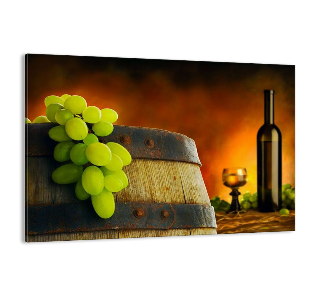 Leinwandbild - Grafikdruck „Still Life with a Bottle of Wine and a Bunch of Grapes”