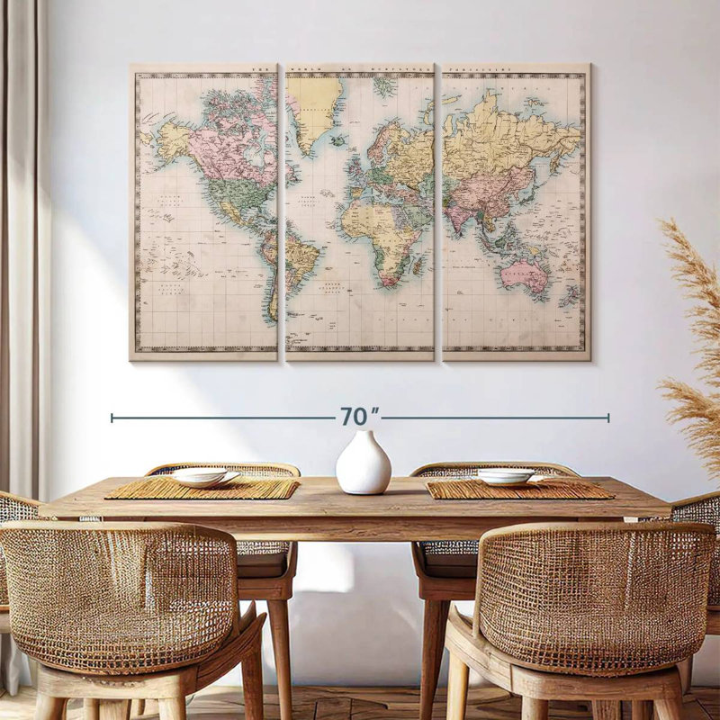 Carte du monde Aliaz Mercator Projection, H 42 po x l 65 po