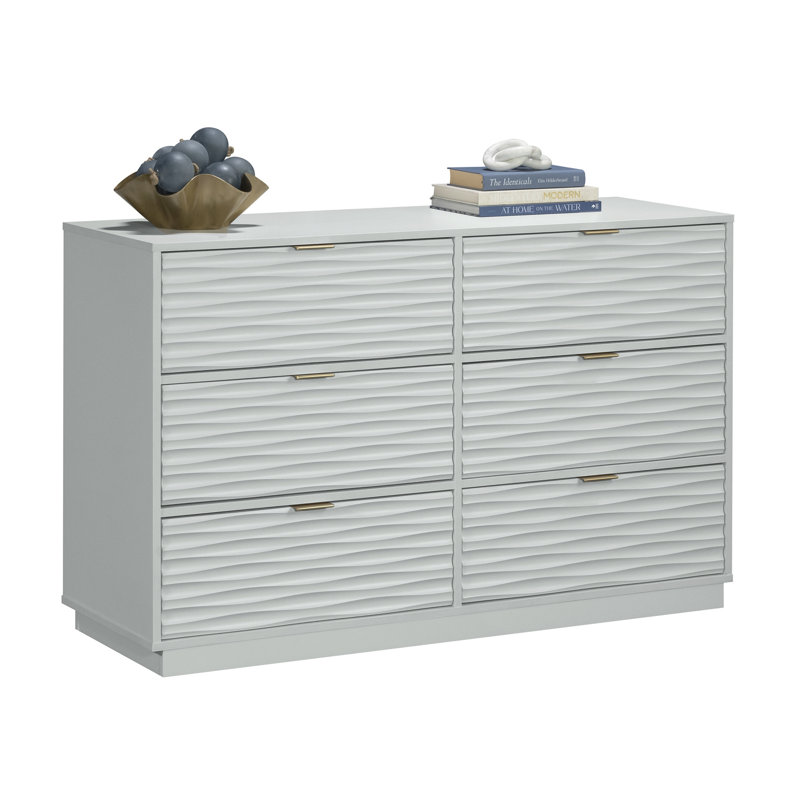Commode en bois avec six tiroirs, commode de rangement horizontale pour chambre à coucher
