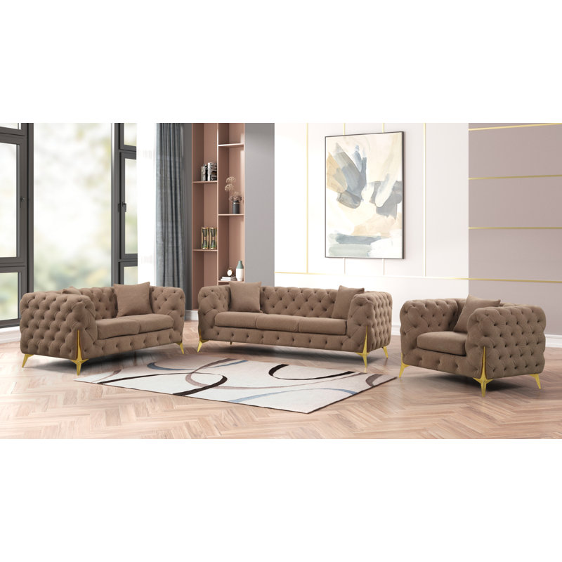 Canapé en tissu 84,25 po Moorehead,  Tissu brun bouclé