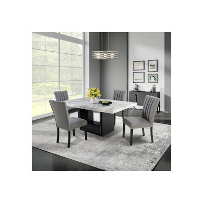 Table de salle à manger Ifrim - noir + 4 chaises Solvo - gris