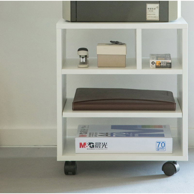 White Wooden Office Storage Printer Stand with Wheels