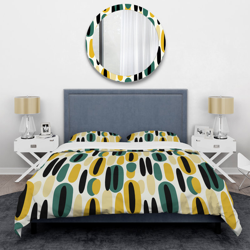 Ensemble de housse de couette jaune et vert à rayures ovales, Housse de couette pour très grand lit et 2 très