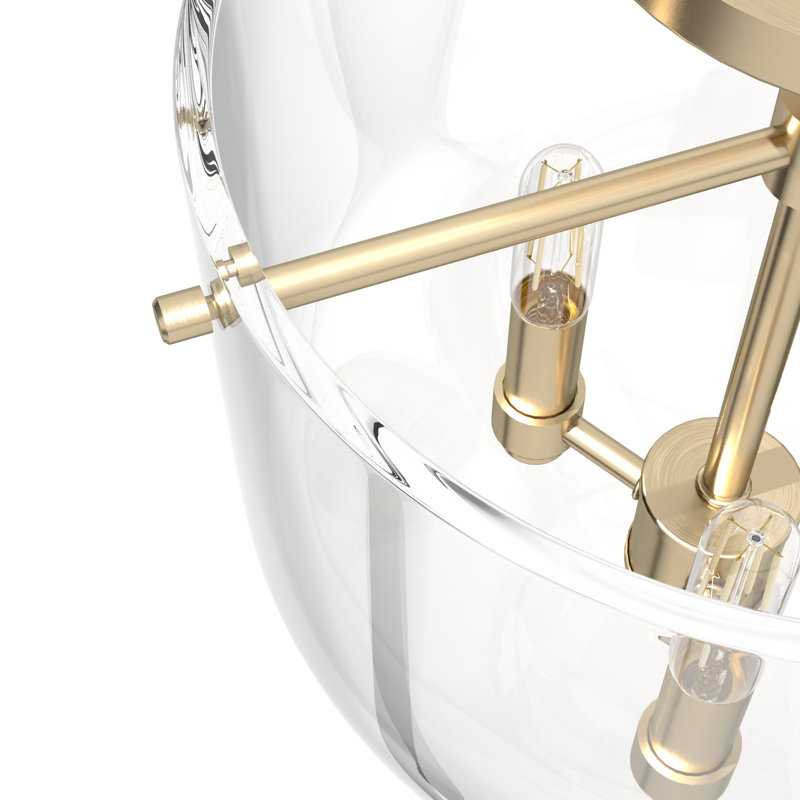 Hunter Sacha Natural Iron 3 Light Flush Mount Ceiling Light Fixture, Gold