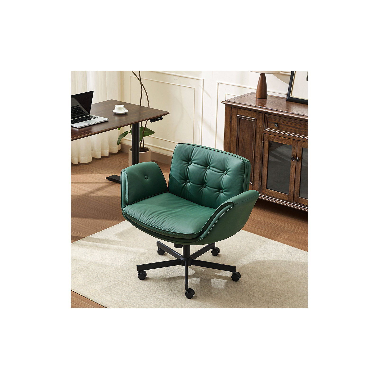 Luii Criss Cross Home Office Chair with wheels and arms, Black, Green