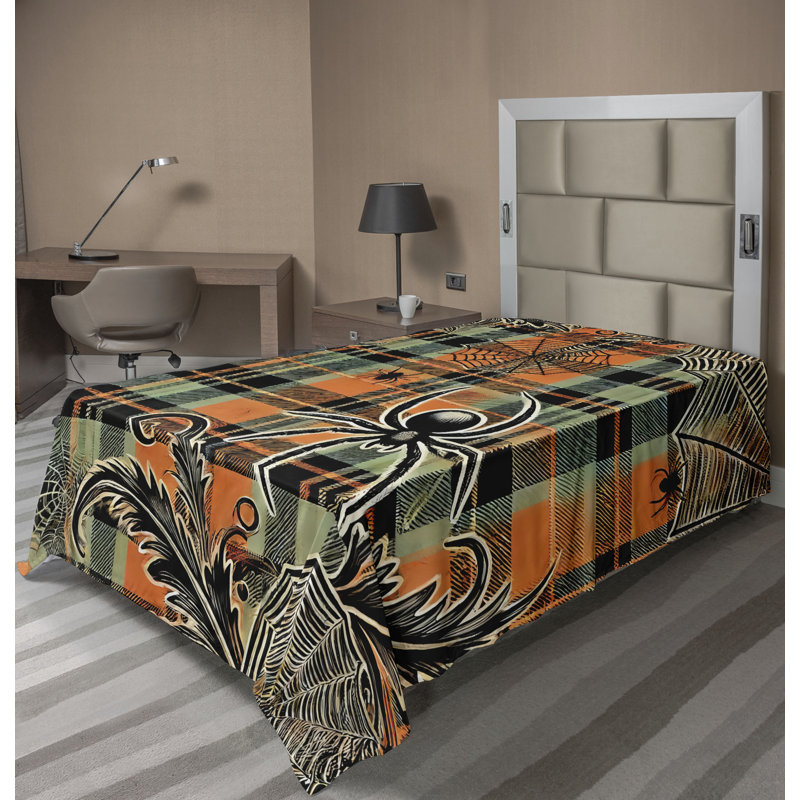 Drap plat moderne de style bohème Ambesonne, Drap plat pour lit simple TG, Carreauté abricot / vert pâle / gris