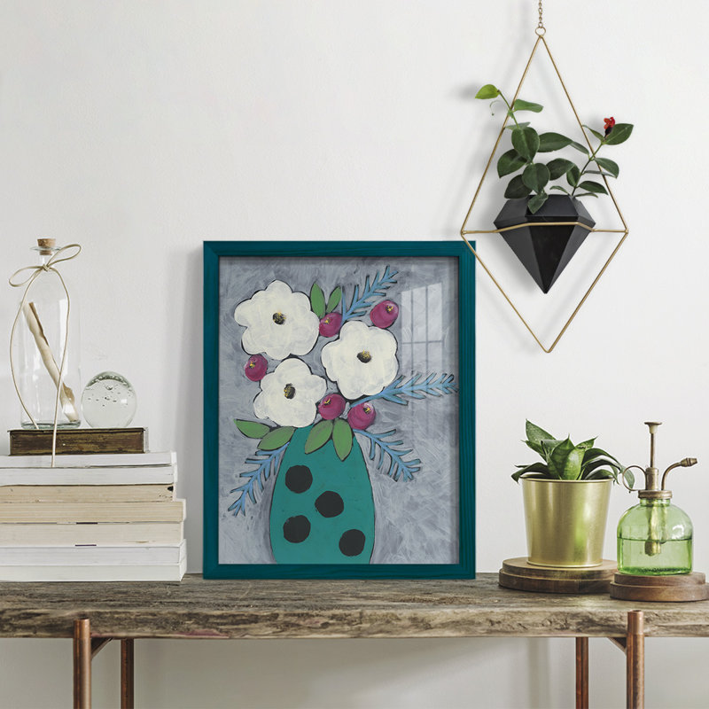 Edolie florale II encadrée sur papier, impression, H 15 po x l 12 po x P 1 po, Bleu océan