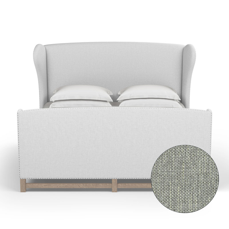 Herbert Upholstered Wingback Bed, Pebble Weave Linen Alabaster, Twin, Weathered