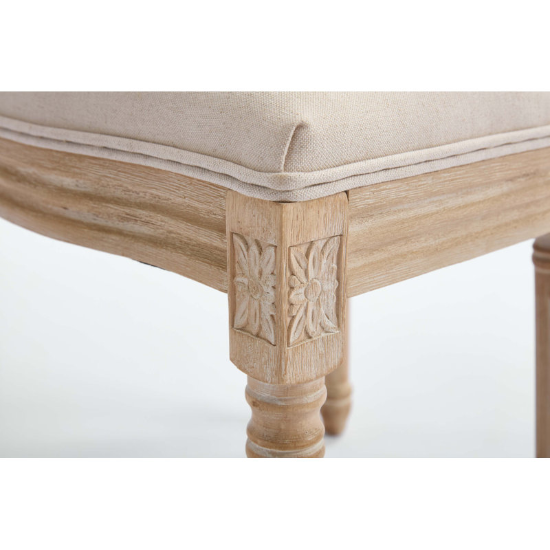 Ensemble de deux chaises de salle à manger rembourrées avec pieds sculptés et tissu de lin pour la cuisine ou le salon