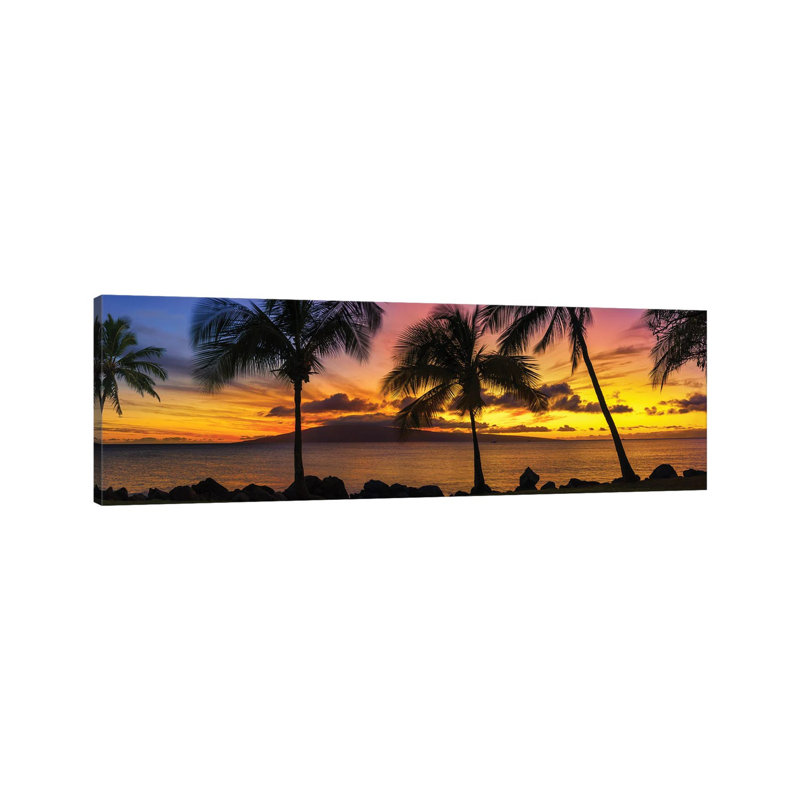 Palm Tree Sunset by Jonathan Ross Photography - Wrapped Canvas Panoramic Print, 30.48 cm H x 91.44 cm W x 3.175 cm D
