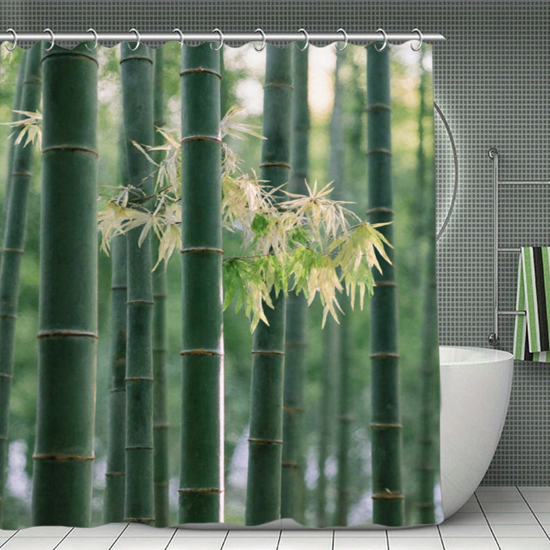 Rideaux de douche Lush Green Bamboo Grove pour salle de bain, 71 × 71, Green Oriental