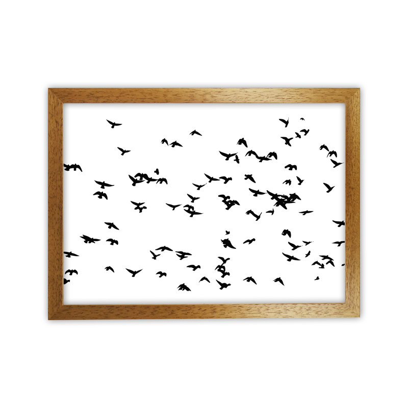 Flock Of Birds Landscape by Pixy Paper - Print, 59.4cm H x 84cm W x 3cm D, Oak Framed