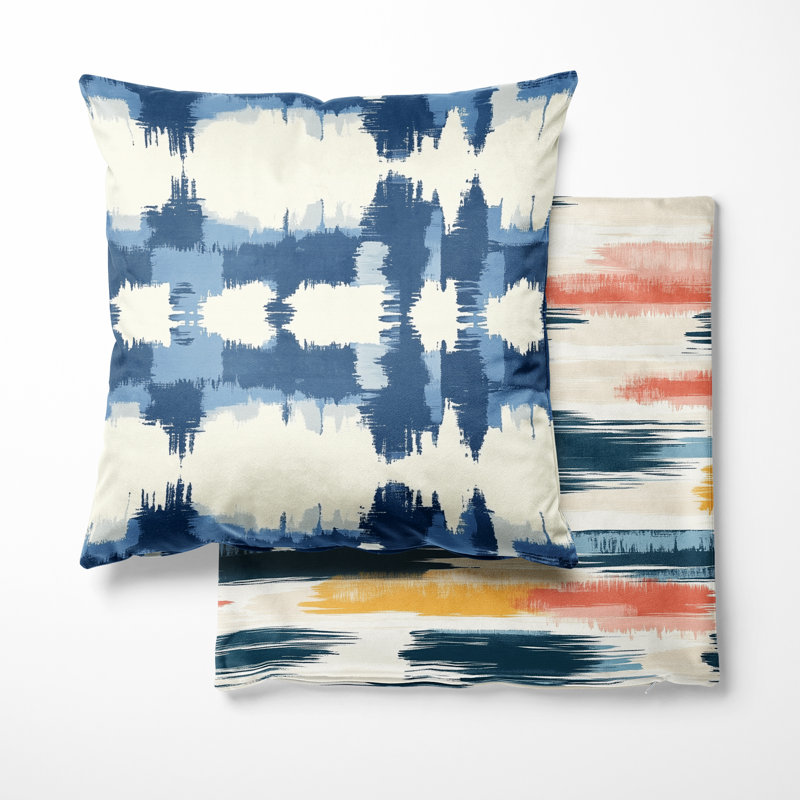 Coussin décoratif imprimé Ikat 2 pièces - Coussin décoratif décoratif bleu Ikat Horizon, H 18 po x l 18 po