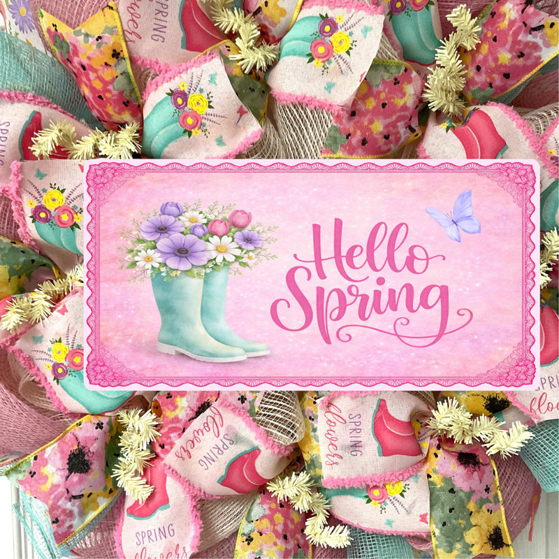 Hello Spring Wreath With Rainboots