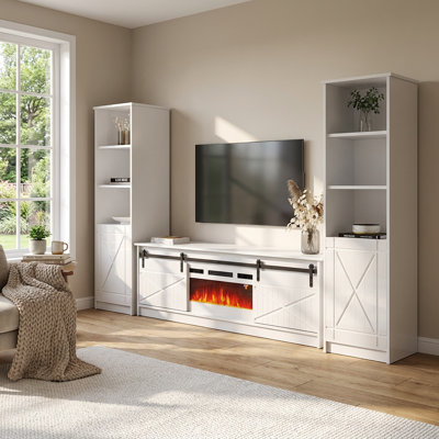 Fiorenze 120.5" Modern Entertainment Center with Electric Fireplace, High Gloss Finish, Media Storage