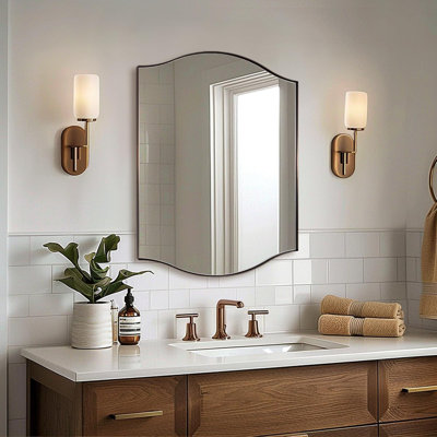 Dual Arch Scalloped Rectangular Bathroom Wall Mirror | Stainless Steel Frame