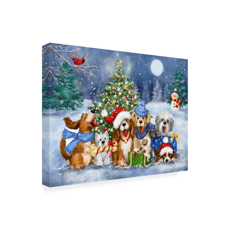 «Christmas Cheerful Dogs» par MAKIKO - Art sur toile sans cadre, L 32 po x H 24 po