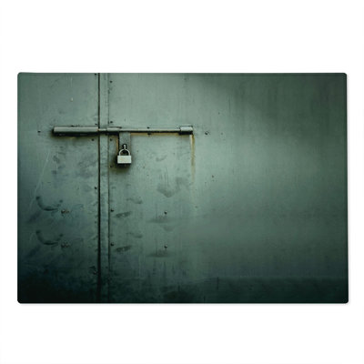 Ambesonne Grey Cutting Board Large Size Warehouse Store Door Lock Charcoal Grey