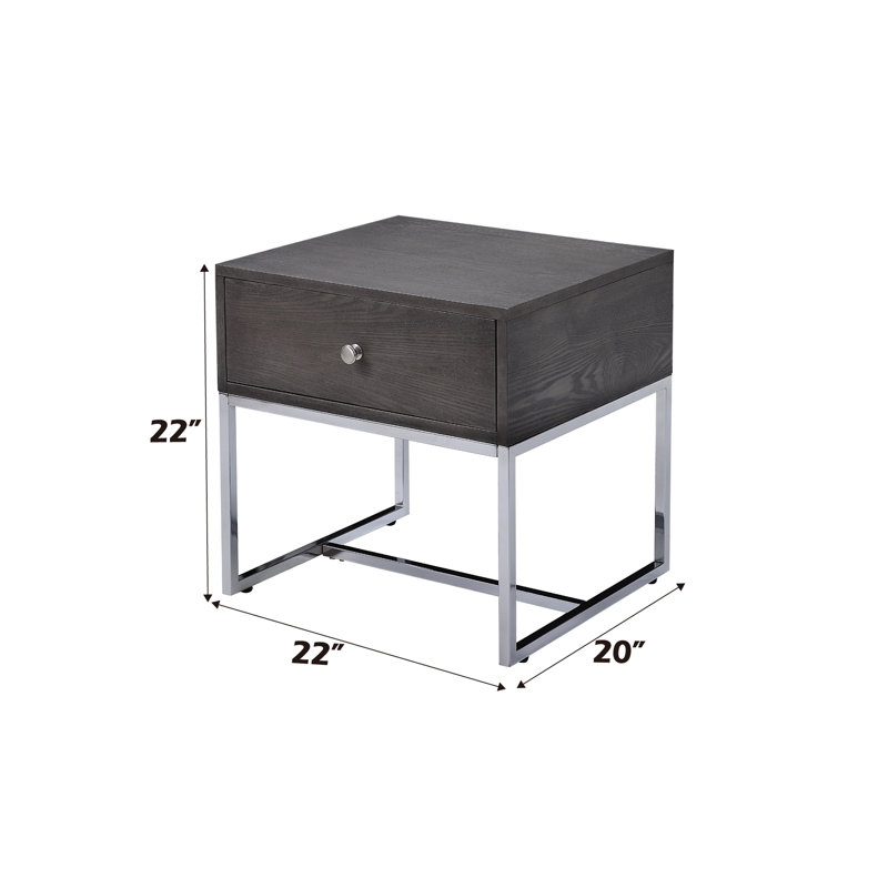 Gray Oak & Chrome Finish End Table