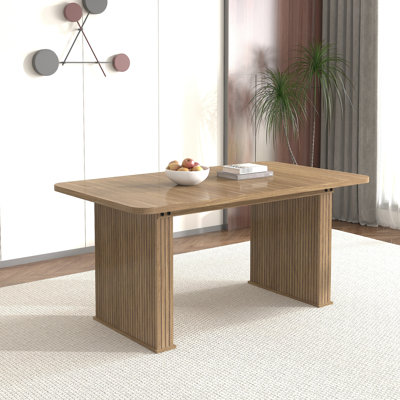 Simple et élégante table de salle à manger extensible en bois vieilli de 160 à 200 cm pour 6 à 10 personnes, brun beige avec double panneau de particules robuste à piédestal + table moderne pour personnes, piédestal, conception de cuisine