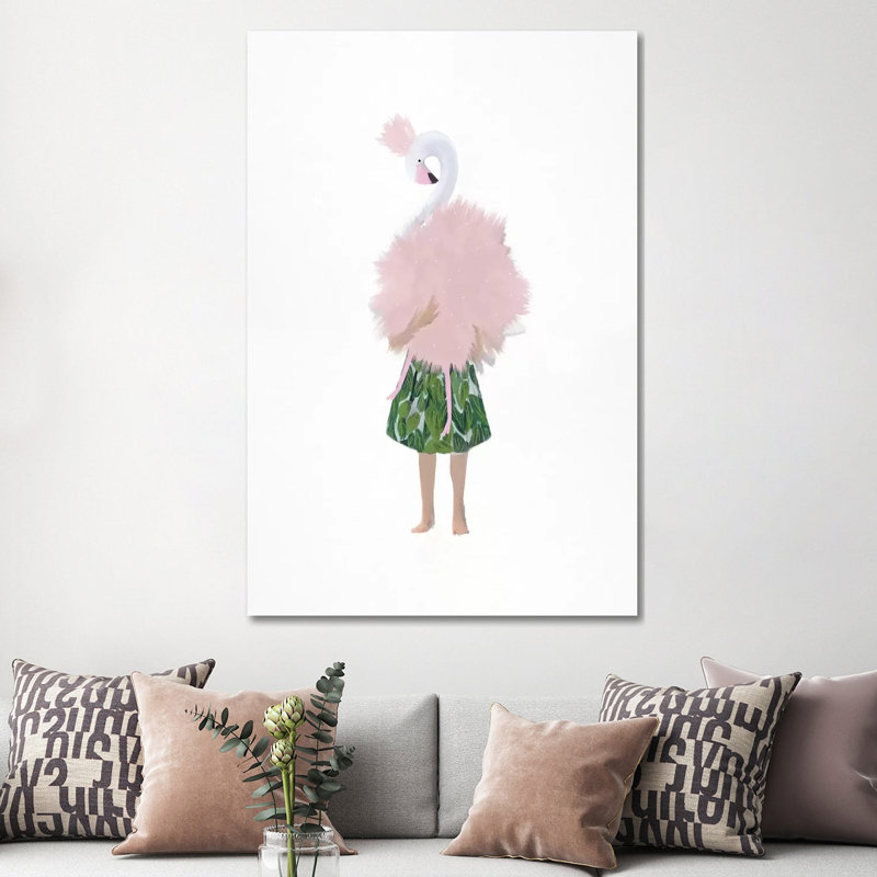 Flamingo Girl by Leah Straatsma - Wrapped Canvas Gallery-Wrapped Canvas Giclée, 152.5 cm H x 101.5 cm W