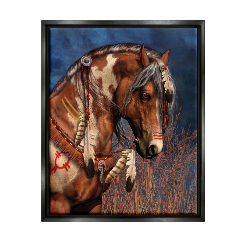 " War Pony Portrait ", 21" H x 17" W x 1.7" D, Jet Black Floater Frame
