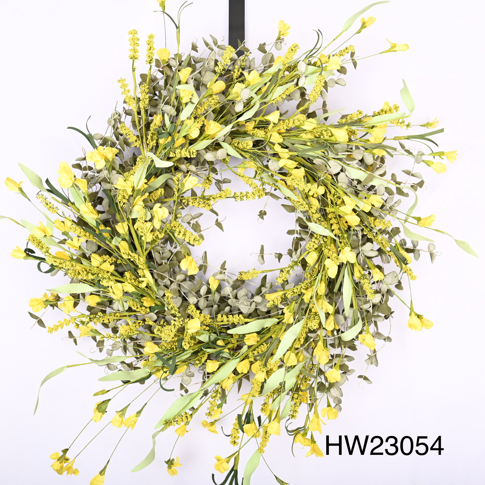26" Handcrafted Mini Eucalyptus Front Door Wreath, Green/Yellow