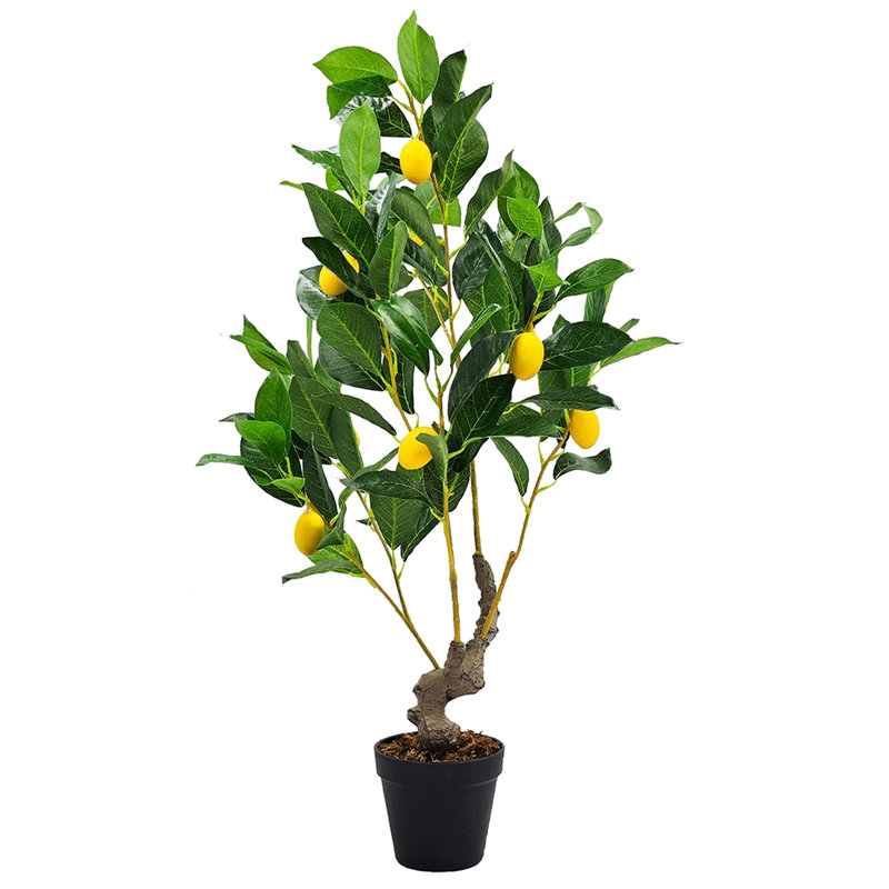 Citronnier artificiel d'une hauteur de 31,5 pouces avec verdure réaliste et pot en plastique noir - une pièce de décoration remarquable pour plusieurs styles