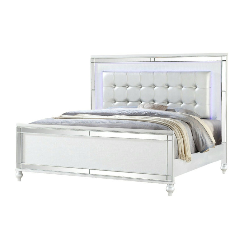 Denard Upholstered Standard Bed, White, Queen