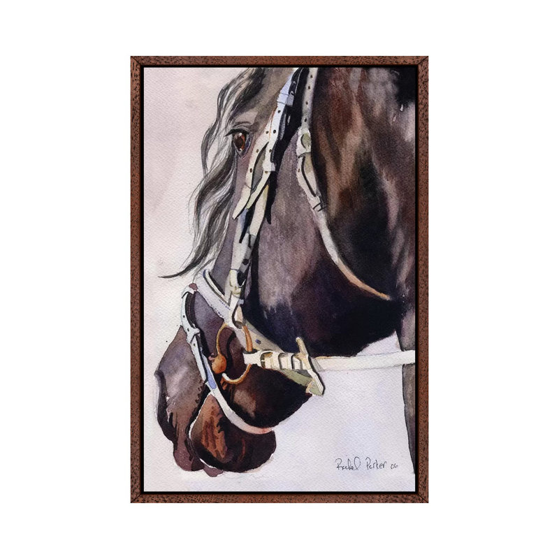 Friesian Bridles by Rachel Parker - Painting on Canvas, 66.04 cm H x 45.72 cm W, Classic Brown Wood Framed
