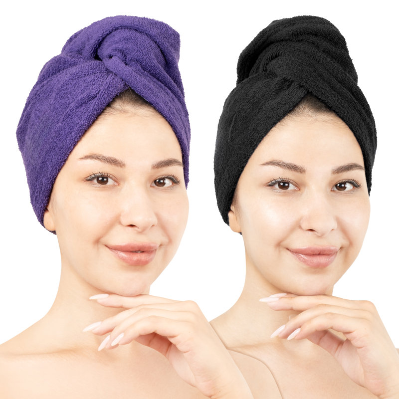 Serviettes 100% coton, longs poils bouclés, Mauve / Noir