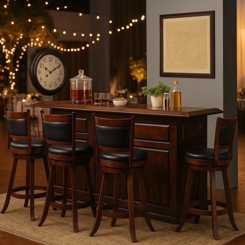 Ensemble de bar 84 po avec quatre tabourets By RAM Game Room, Cappuccino