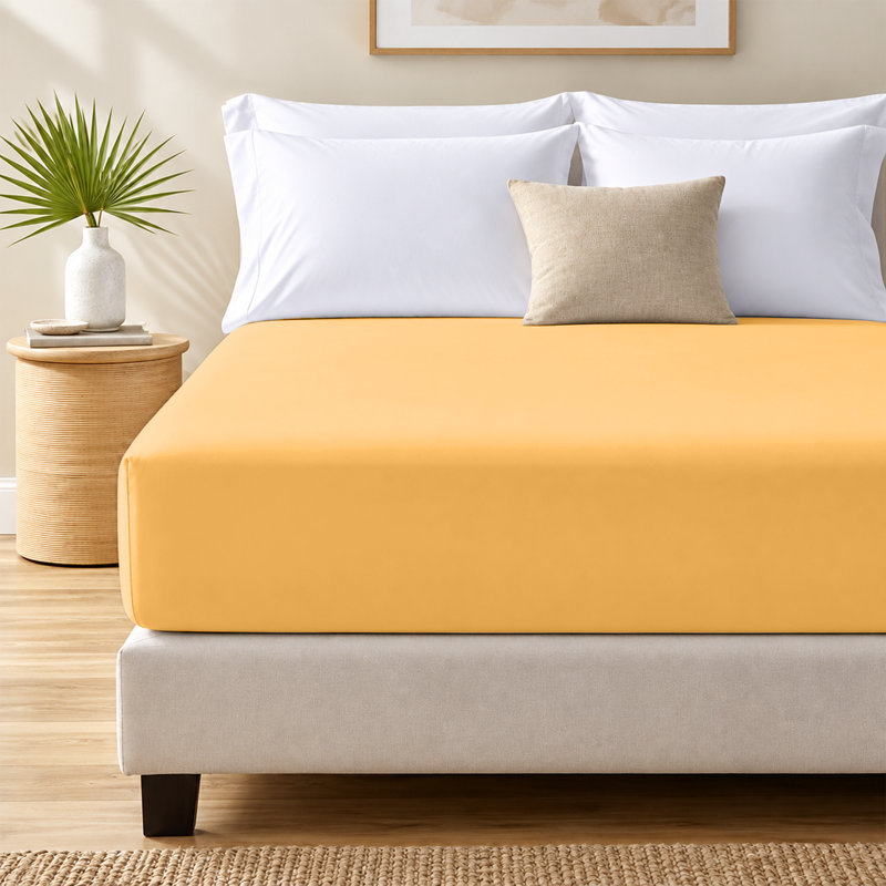 Paul's Microfibre Super Soft Brushed Deep Fitted Bed Sheet, Super King (6'), Yellow