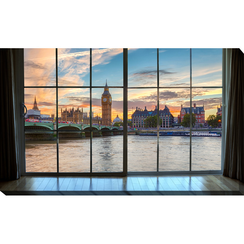 «Westminster and Big Ben in London, England Window», reproduction de photo sur toile tendue, H 36 po x l 60 po x P 1,5 po