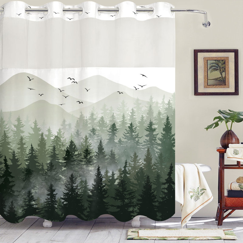 Ensemble de rideaux avec crochets Green Forest Mountain Landscape Scenicshower, Vert