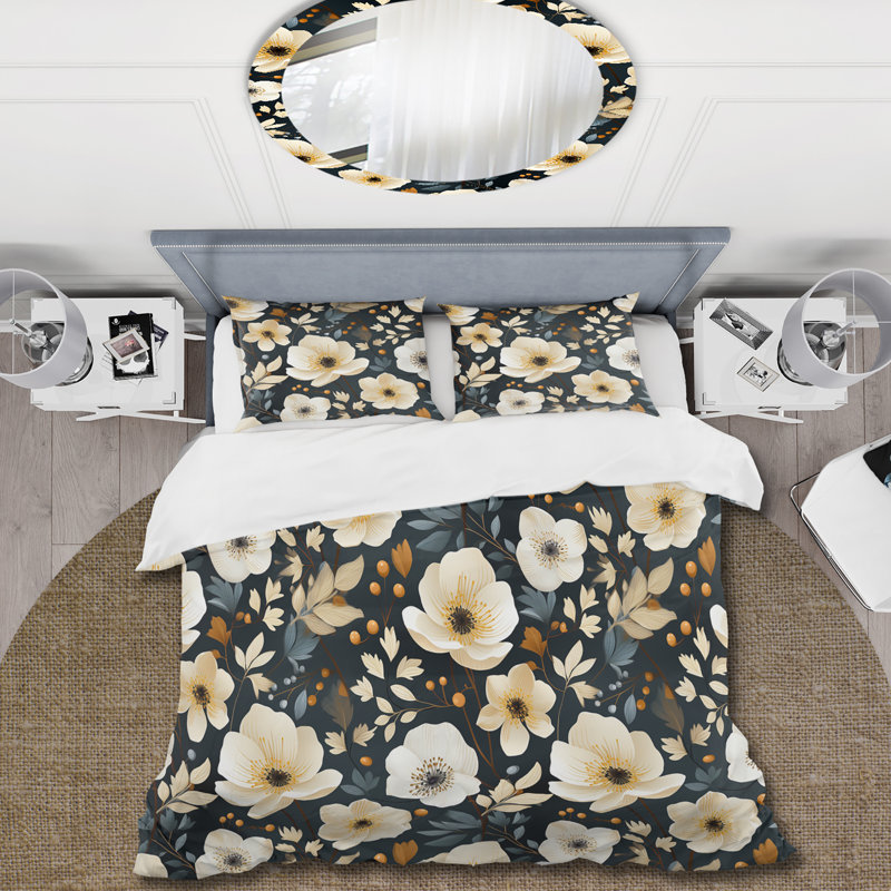 Literie Modern Florals I, Housse de couette pour grand lit et 2 taies décor